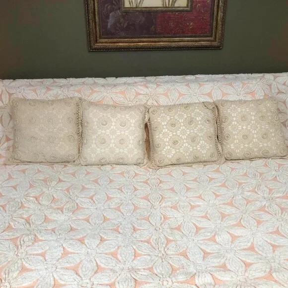 Vintage peach floral chenille bedspread